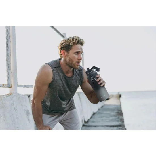 Buzio Trio Series Water Bottle with 3 Lids and Sleeve 1.2L - Shadow